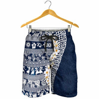 Hawaii Plumeria Tribal Vintage Shorts for Men Special Blue
