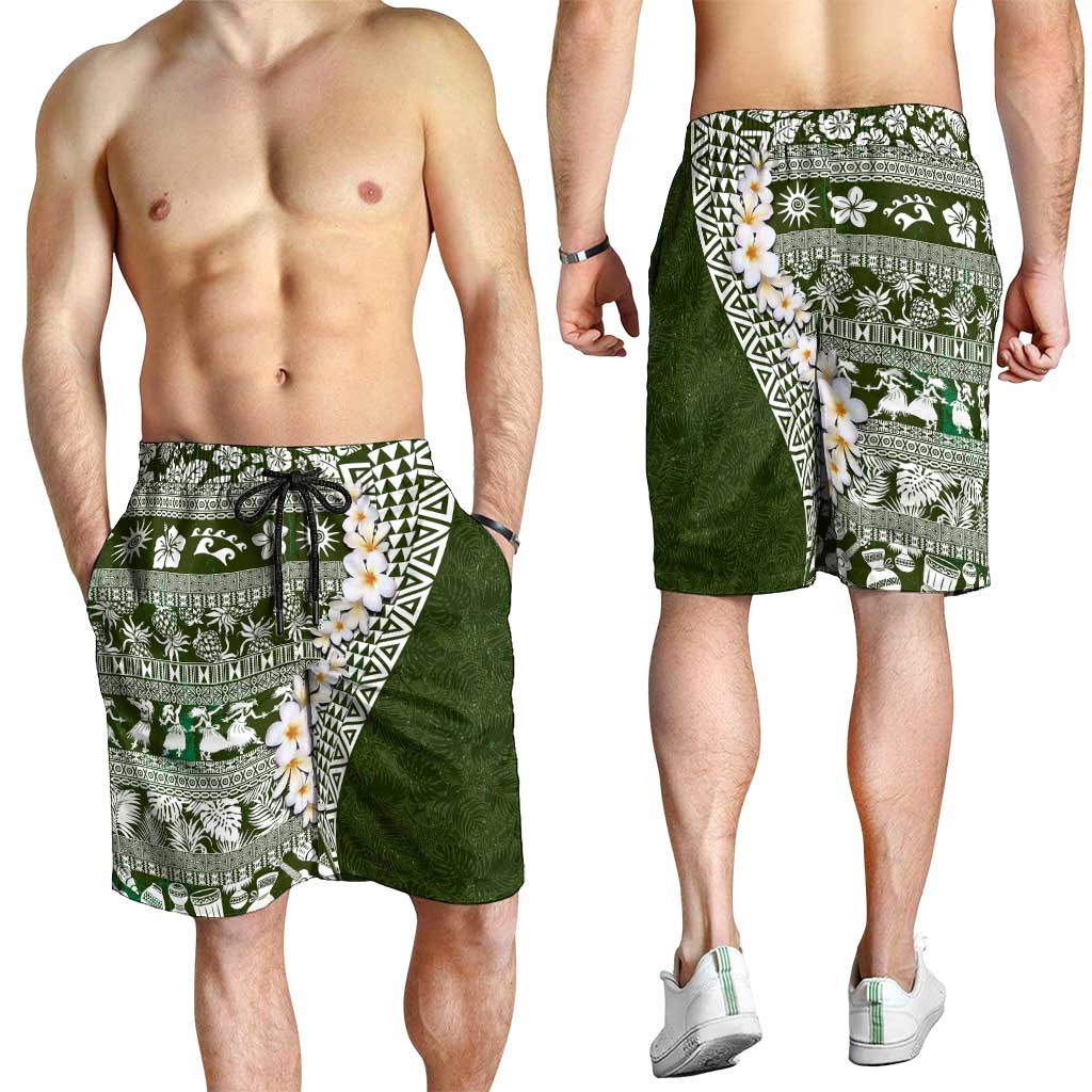 Hawaii Plumeria Tribal Vintage Shorts for Men Special Green