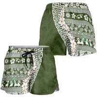 Hawaii Plumeria Tribal Vintage Shorts for Women Special Green