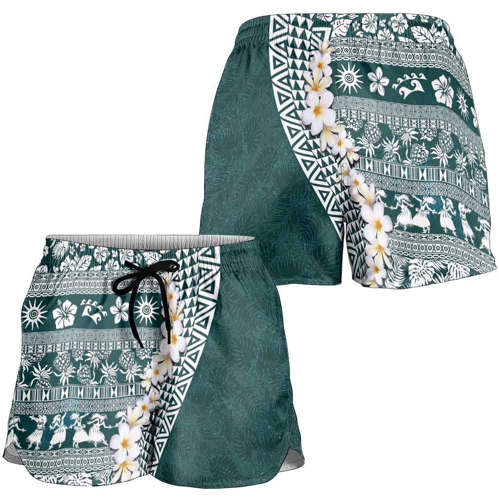 Hawaii Plumeria Tribal Vintage Shorts for Women Special Turquoise