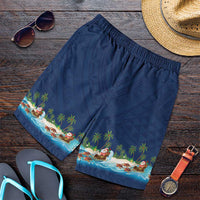 Hawaii Santa Riding Sea Turtle Shorts for Men Mele Kalikimaka Polynesian Pattern LT01 Blue - Polynesian Pride