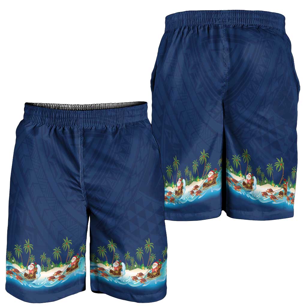 Hawaii Santa Riding Sea Turtle Shorts for Men Mele Kalikimaka Polynesian Pattern LT01 - Polynesian Pride