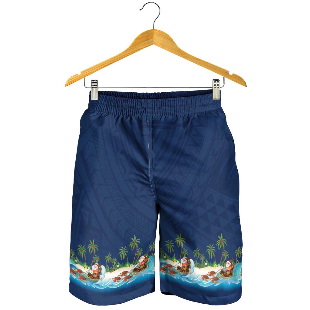Hawaii Santa Riding Sea Turtle Shorts for Men Mele Kalikimaka Polynesian Pattern LT01 - Polynesian Pride