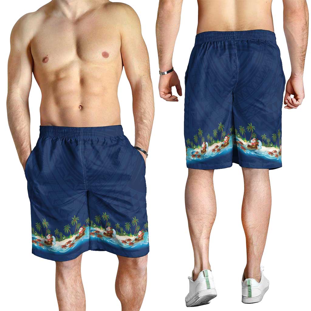 Hawaii Santa Riding Sea Turtle Shorts for Men Mele Kalikimaka Polynesian Pattern LT01 - Polynesian Pride