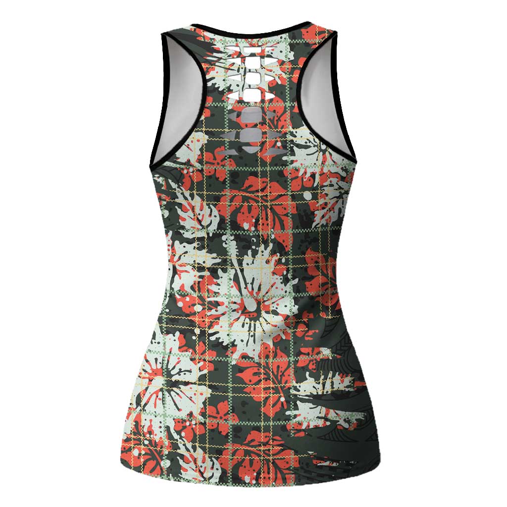 Hawaii Tartan With Hibiscus Hollow Tank Top Polynesian Pattern Vintage