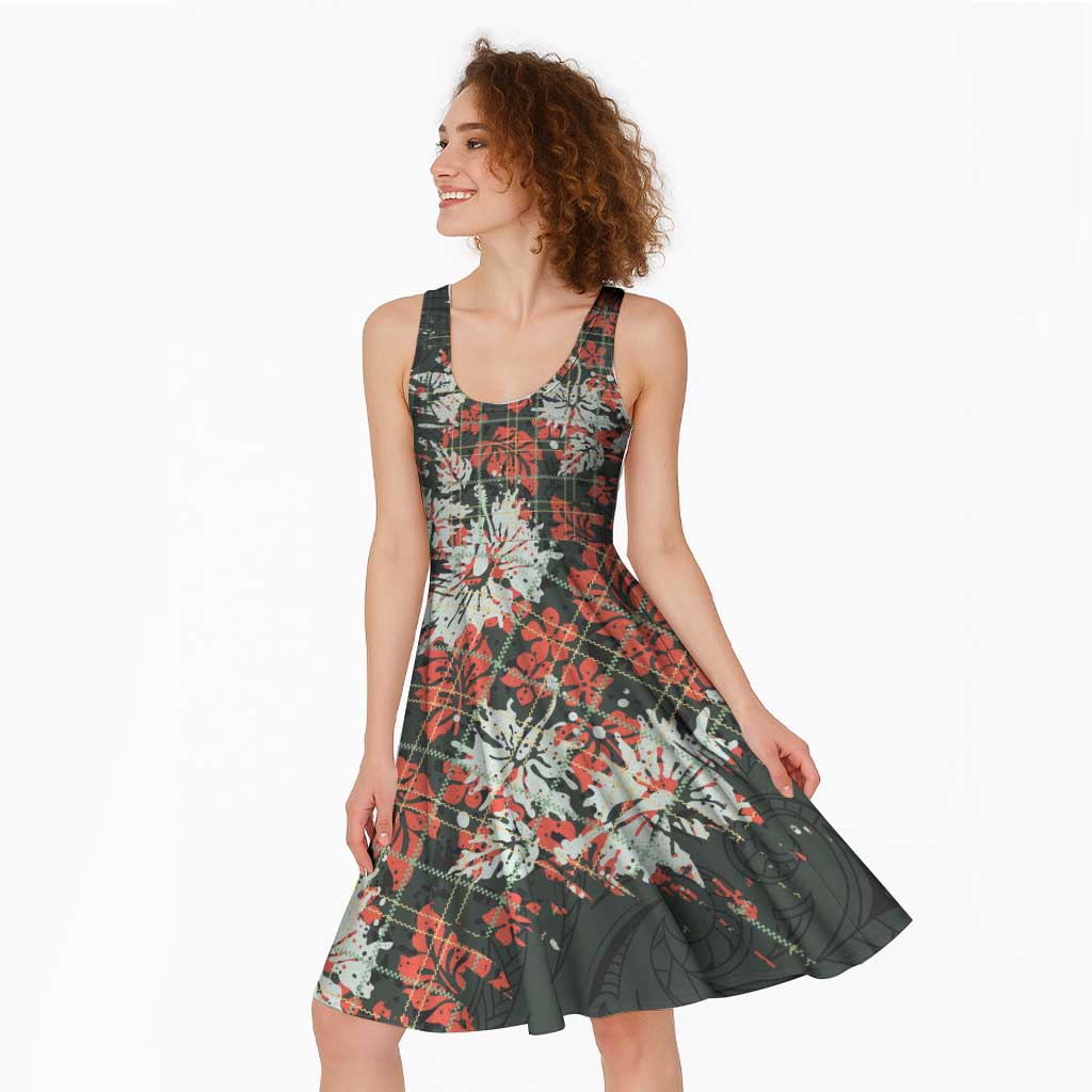 Hawaii Tartan With Hibiscus Midi Dress Polynesian Pattern Vintage LT9 - Polynesian Pride