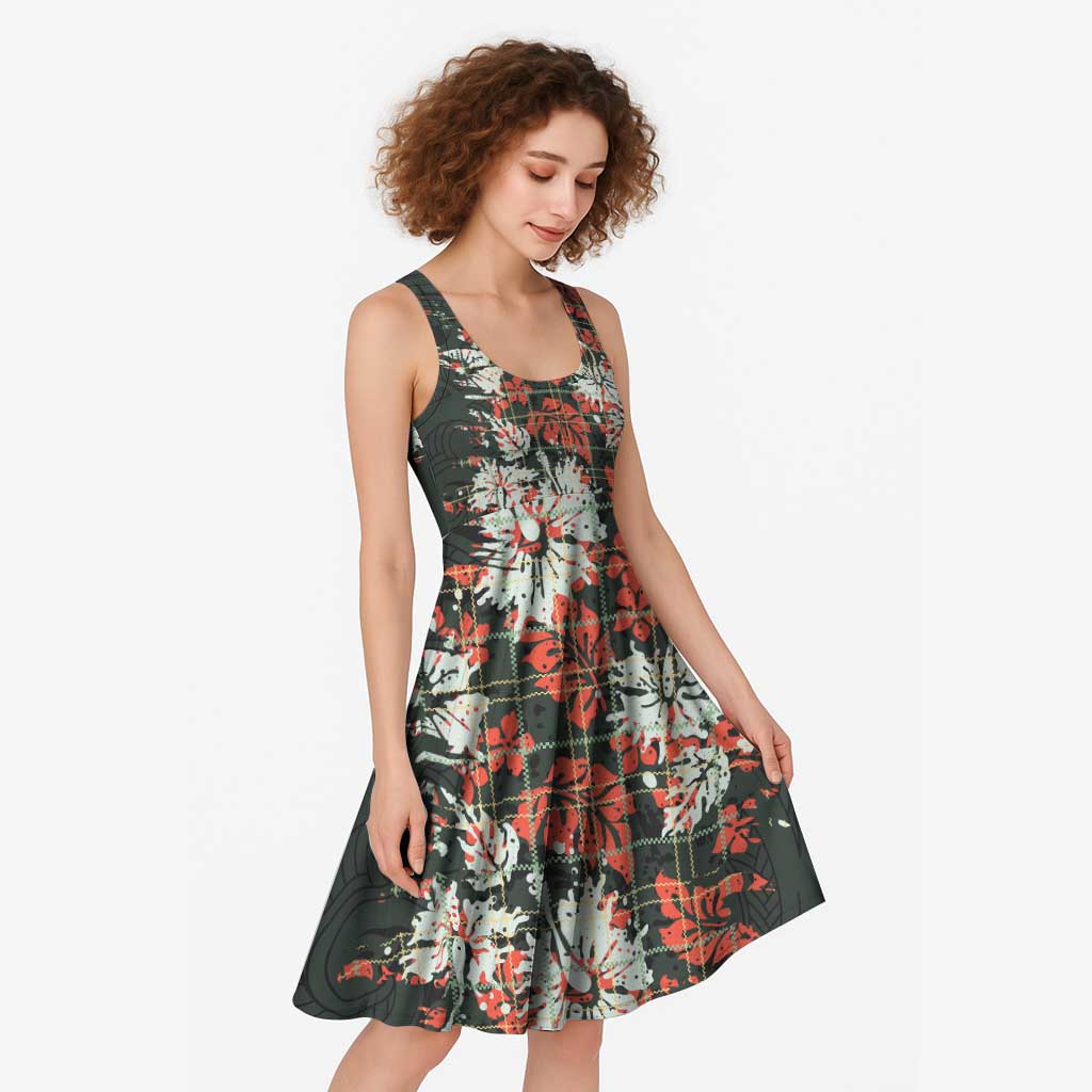 Hawaii Tartan With Hibiscus Midi Dress Polynesian Pattern Vintage LT9 - Polynesian Pride