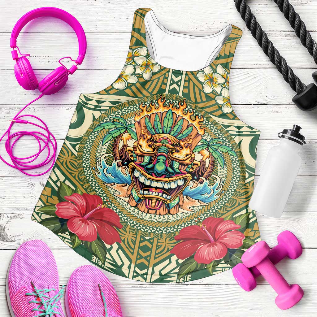 Hawaii Tiki Mask Personalized Women Racerback Tank Mele Kalikimaka i Iulai!
