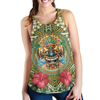 Hawaii Tiki Mask Personalized Women Racerback Tank Mele Kalikimaka i Iulai!