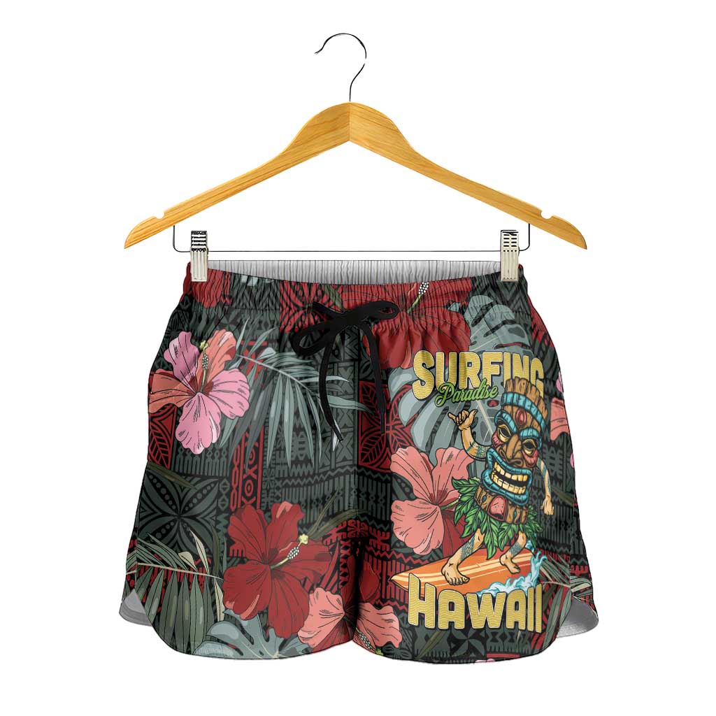 Hawaii Tiki Surfing Shorts for Women Mele Kalikimaka i Iulai!