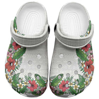 Hawaii Tropical Flowers and Leaves Clogs Shoes Tapa Pattern White Mode