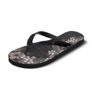 Hawaii Tropical Flowers and Leaves Flip Flops Tapa Pattern Grayscale Mode
