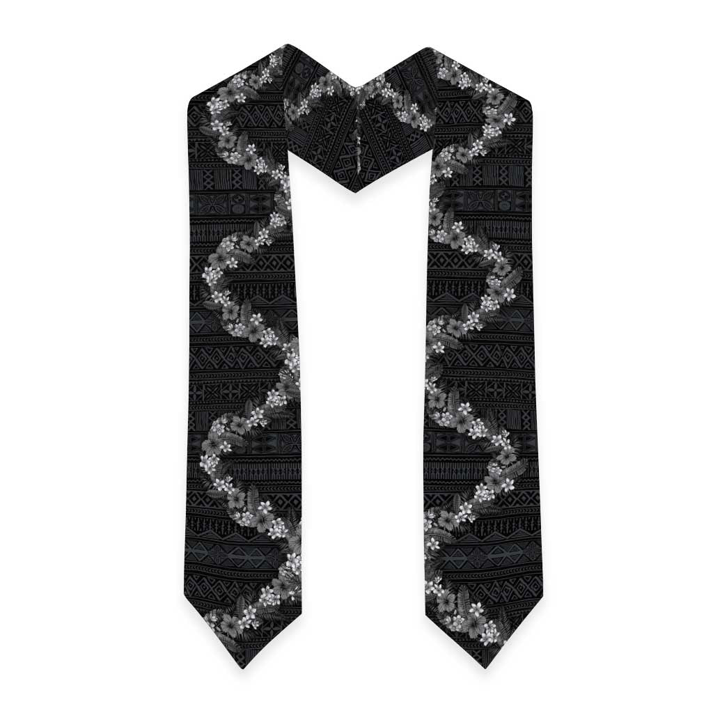 Hawaii Tropical Flowers and Leaves Graduation Stole Tapa Pattern Grayscale Mode