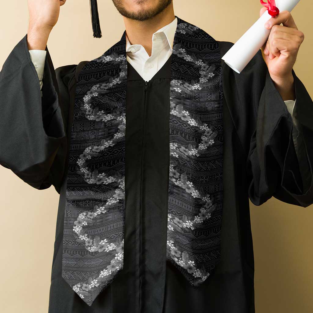 Hawaii Tropical Flowers and Leaves Graduation Stole Tapa Pattern Grayscale Mode