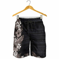 Hawaii Tropical Flowers and Leaves Shorts for Men Tapa Pattern Grayscale Mode