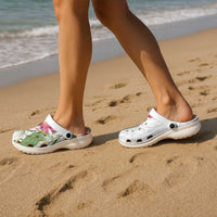 Hawaii Tropical Flowers Clogs Shoes Polynesian Tattoo White