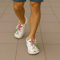 Hawaii Tropical Flowers Clogs Shoes Polynesian Tattoo White