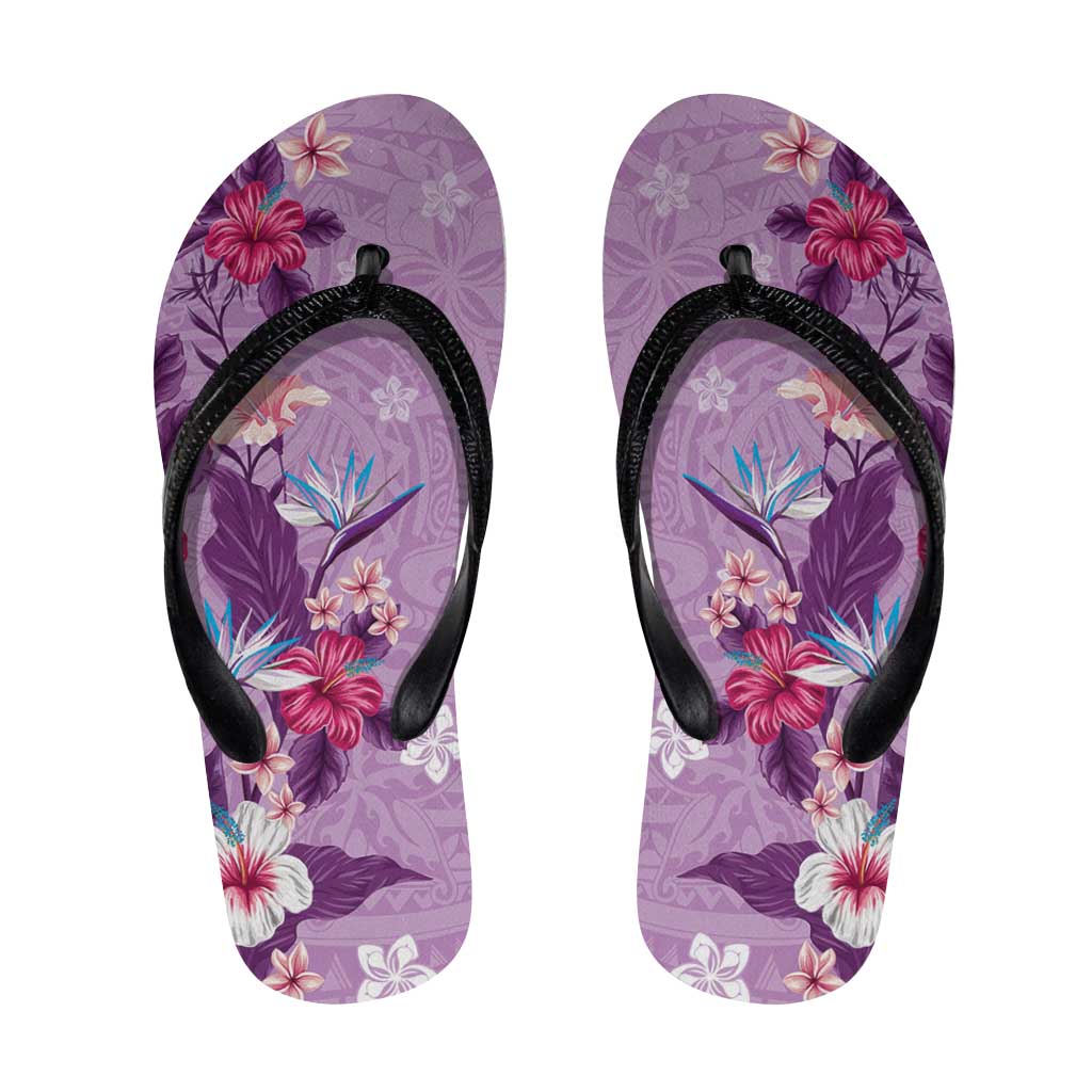 Hawaii Tropical Flowers Flip Flops Polynesian Tattoo Lavender