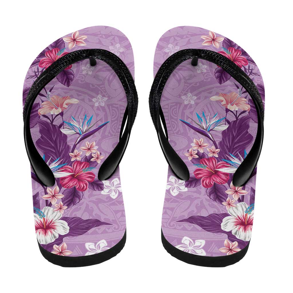 Hawaii Tropical Flowers Flip Flops Polynesian Tattoo Lavender