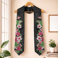 Hawaii Tropical Flowers Graduation Stole Black Polynesian Tattoo Art LT05 One Size Black - Polynesian Pride