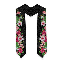 Hawaii Tropical Flowers Graduation Stole Black Polynesian Tattoo Art LT05 - Polynesian Pride