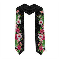Hawaii Tropical Flowers Graduation Stole Black Polynesian Tattoo Art LT05 - Polynesian Pride