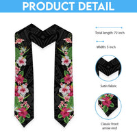 Hawaii Tropical Flowers Graduation Stole Black Polynesian Tattoo Art LT05 - Polynesian Pride
