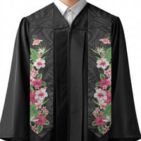 Hawaii Tropical Flowers Graduation Stole Black Polynesian Tattoo Art LT05 - Polynesian Pride