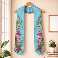 Hawaii Tropical Flowers Graduation Stole Sky Blue Polynesian Tattoo Art