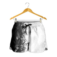 Hawaii Tropical Plant Monochrome Shorts for Women Vibrant Polynesian Pattern