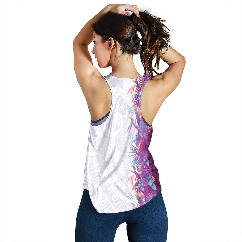 Hawaii Tropical Plant Poni Women Racerback Tank Vibrant Polynesian Pattern
