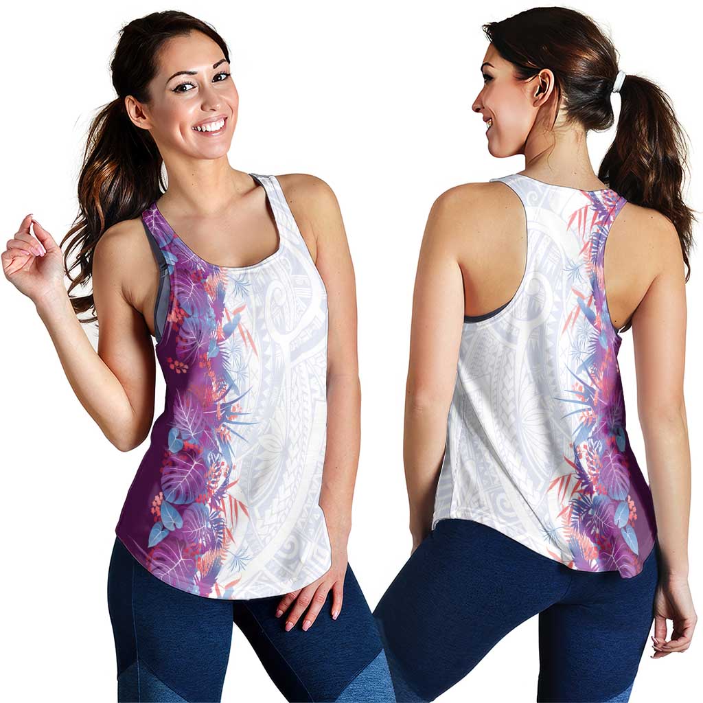 Hawaii Tropical Plant Poni Women Racerback Tank Vibrant Polynesian Pattern