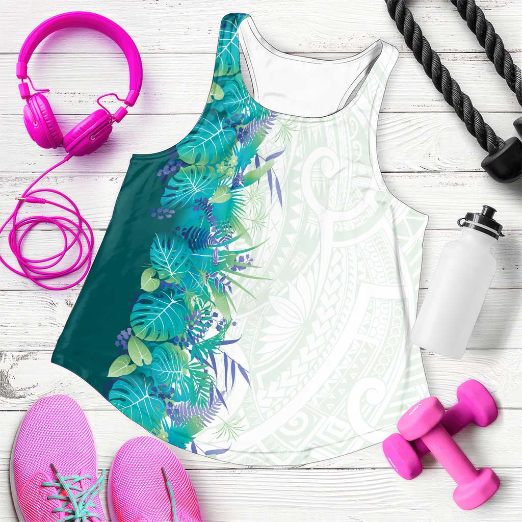Hawaii Tropical Plant Teal Women Racerback Tank Vibrant Polynesian Pattern LT01 Teal - Polynesian Pride