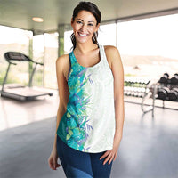 Hawaii Tropical Plant Teal Women Racerback Tank Vibrant Polynesian Pattern LT01 - Polynesian Pride