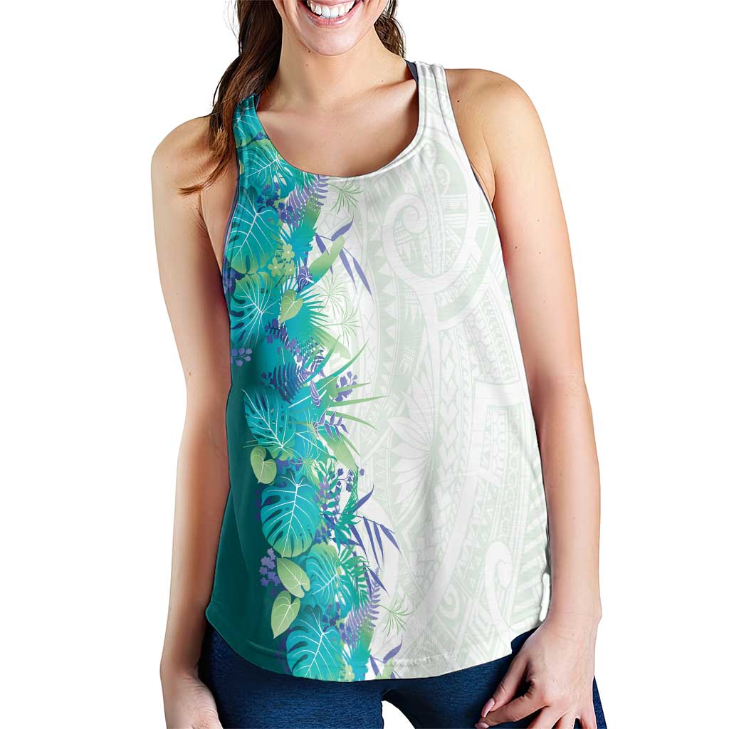 Hawaii Tropical Plant Teal Women Racerback Tank Vibrant Polynesian Pattern LT01 - Polynesian Pride