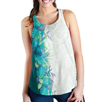 Hawaii Tropical Plant Teal Women Racerback Tank Vibrant Polynesian Pattern LT01 - Polynesian Pride