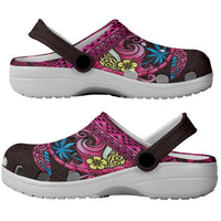 Hawaiian Abstract Sea Turtle Clogs Shoes Polynesian Tapa Art and Kakau Tattoo Pink WaterColor LT03 - Polynesian Pride
