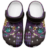 Hawaiian Abstract Sea Turtle Clogs Shoes Polynesian Tapa Art and Kakau Tattoo Purple WaterColor LT03 Black - Polynesian Pride