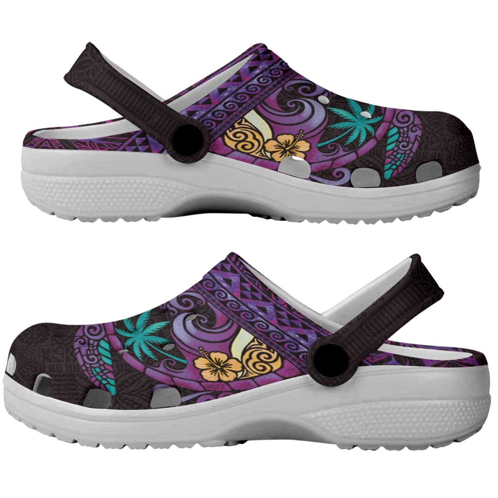 Hawaiian Abstract Sea Turtle Clogs Shoes Polynesian Tapa Art and Kakau Tattoo Purple WaterColor LT03 - Polynesian Pride