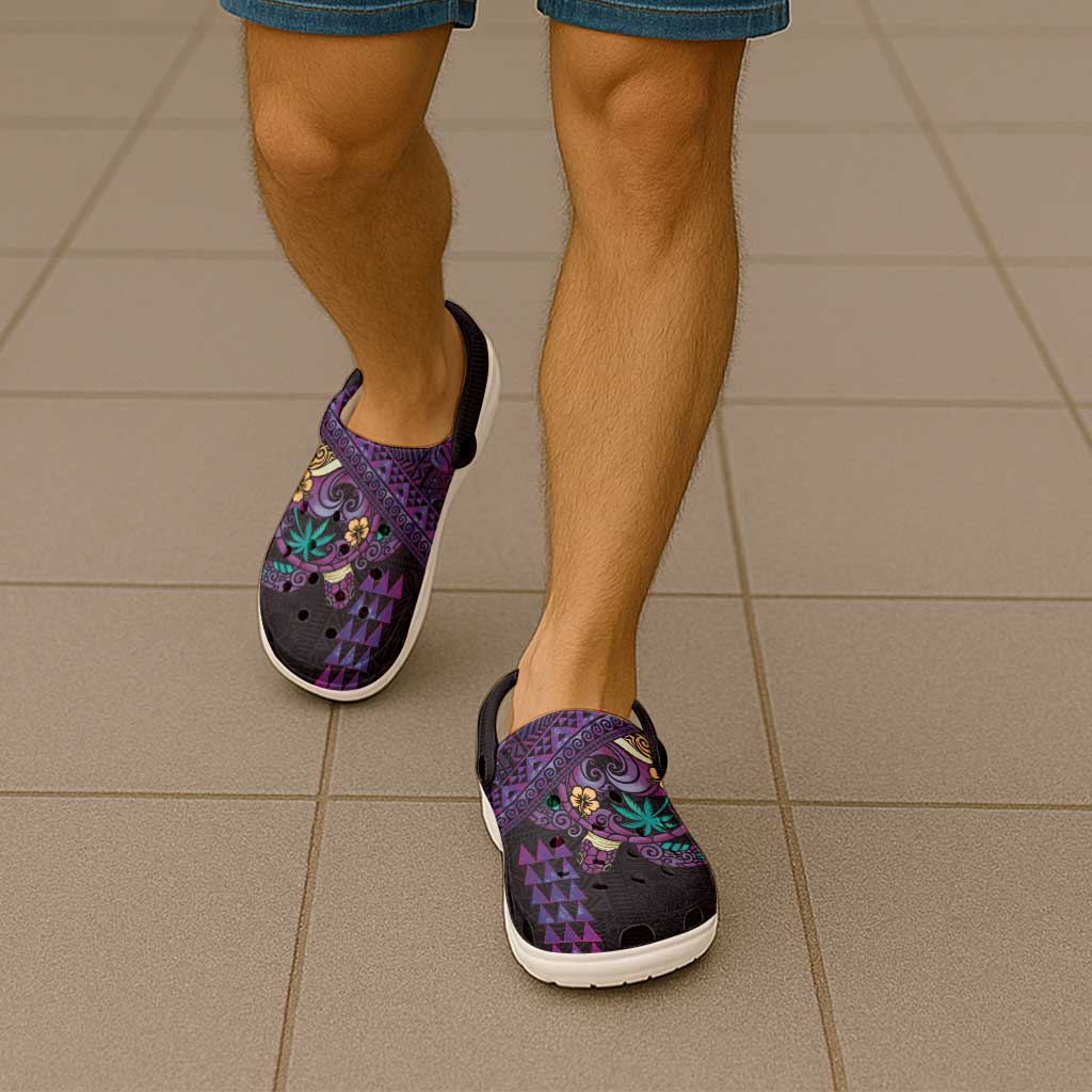 Hawaiian Abstract Sea Turtle Clogs Shoes Polynesian Tapa Art and Kakau Tattoo Purple WaterColor LT03 - Polynesian Pride