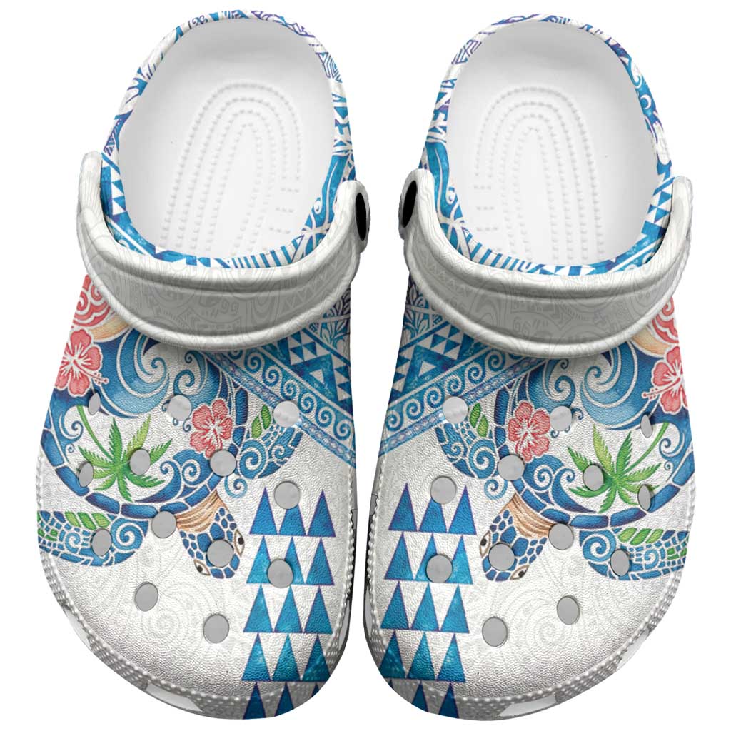 Hawaiian Abstract Sea Turtle Clogs Shoes Polynesian Tapa Art and Kakau Tattoo White WaterColor LT03 White - Polynesian Pride