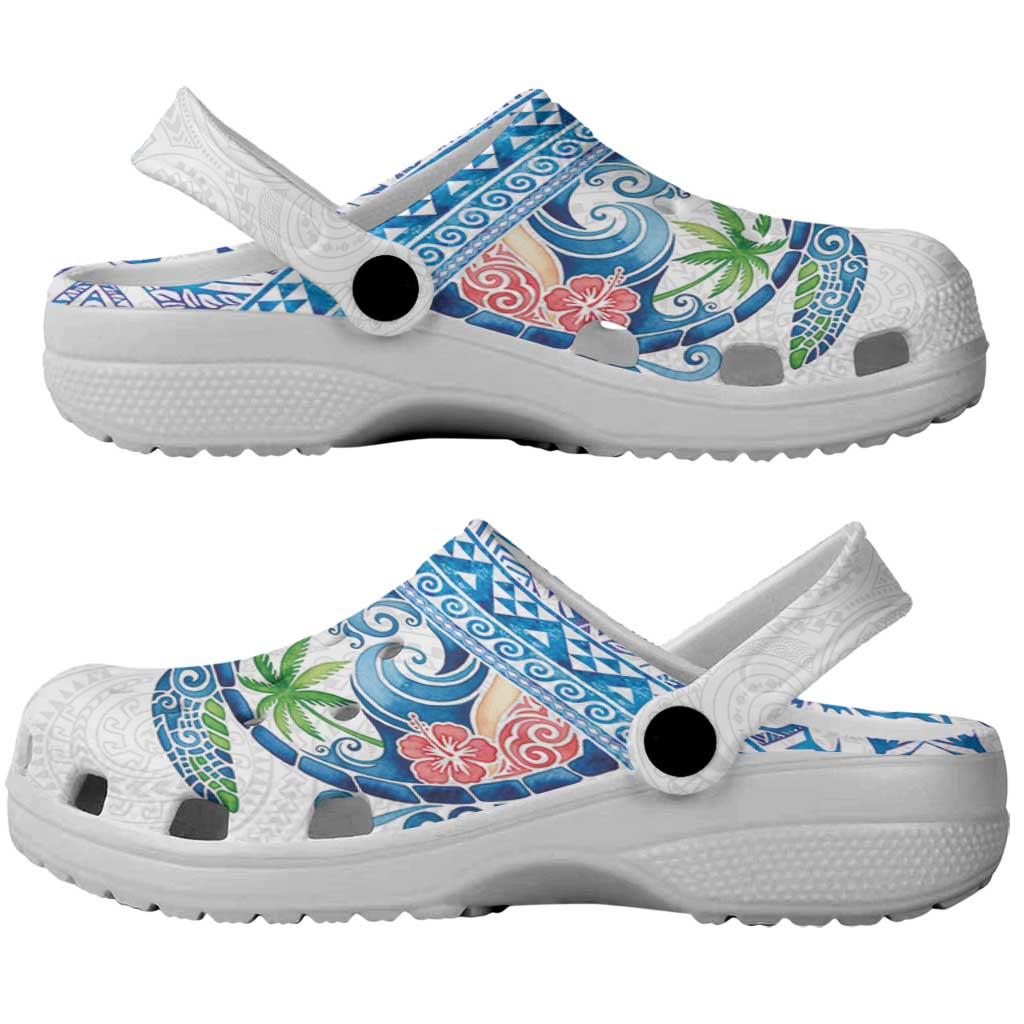 Hawaiian Abstract Sea Turtle Clogs Shoes Polynesian Tapa Art and Kakau Tattoo White WaterColor LT03 - Polynesian Pride
