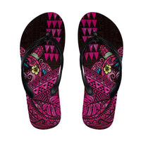 Hawaiian Abstract Sea Turtle Flip Flops Polynesian Tapa Art and Kakau Tattoo Pink WaterColor LT03 Black - Polynesian Pride