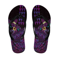 Hawaiian Abstract Sea Turtle Flip Flops Polynesian Tapa Art and Kakau Tattoo Purple WaterColor LT03 Black - Polynesian Pride