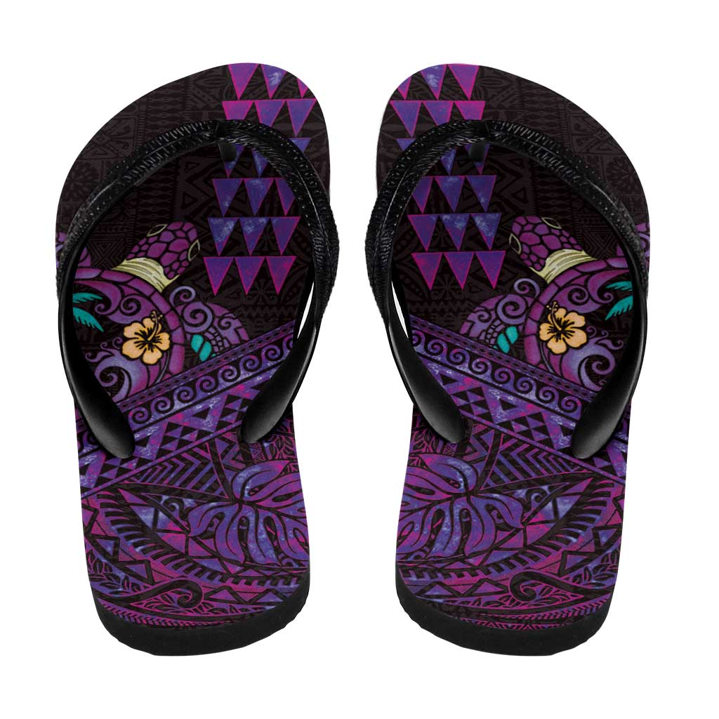 Hawaiian Abstract Sea Turtle Flip Flops Polynesian Tapa Art and Kakau Tattoo Purple WaterColor LT03 - Polynesian Pride