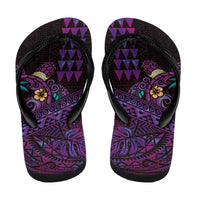 Hawaiian Abstract Sea Turtle Flip Flops Polynesian Tapa Art and Kakau Tattoo Purple WaterColor LT03 - Polynesian Pride