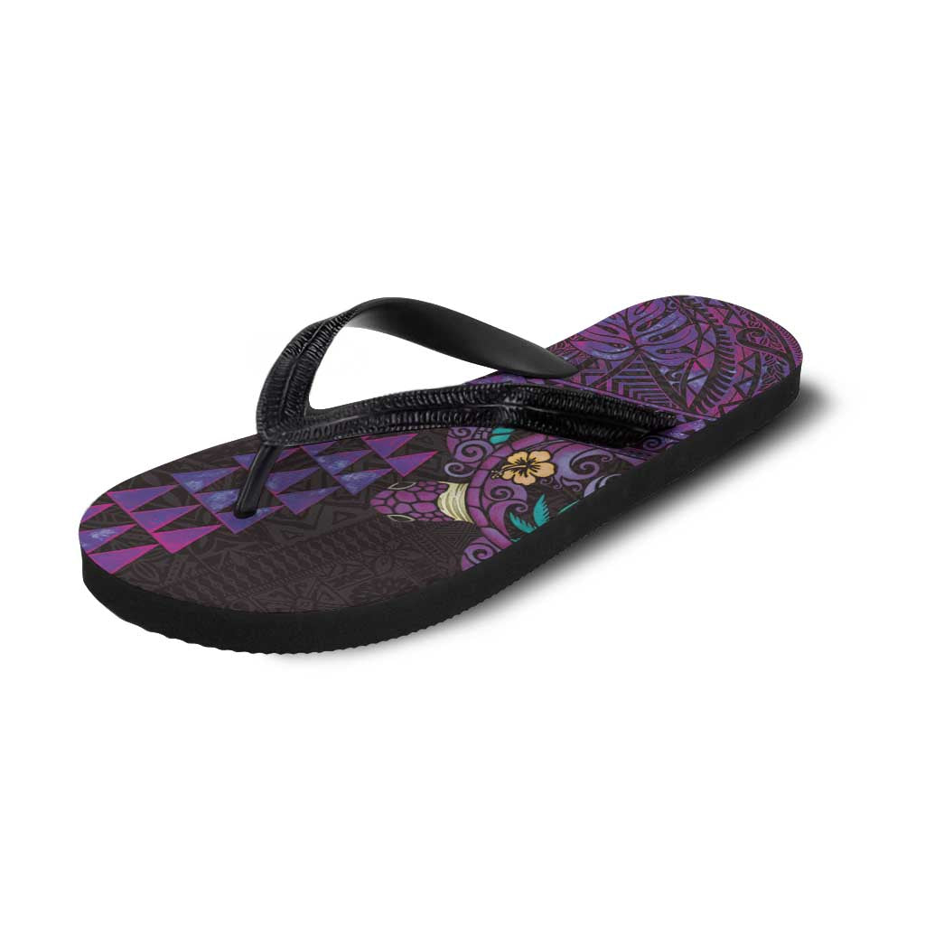 Hawaiian Abstract Sea Turtle Flip Flops Polynesian Tapa Art and Kakau Tattoo Purple WaterColor LT03 - Polynesian Pride