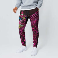 Hawaiian Abstract Sea Turtle Jogger Pants Polynesian Tapa Art and Kakau Tattoo Pink WaterColor LT03 - Polynesian Pride