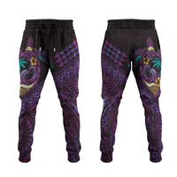 Hawaiian Abstract Sea Turtle Jogger Pants Polynesian Tapa Art and Kakau Tattoo Purple WaterColor LT03 Black - Polynesian Pride