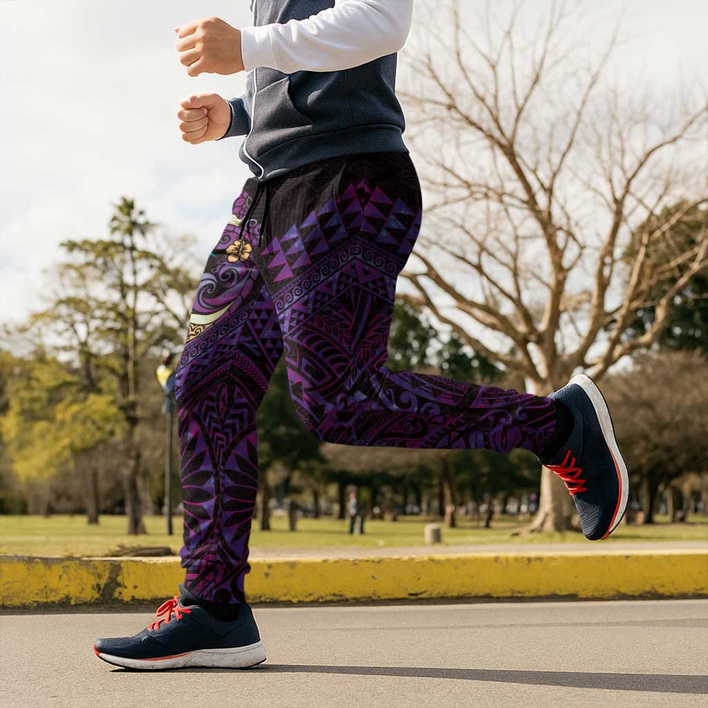 Hawaiian Abstract Sea Turtle Jogger Pants Polynesian Tapa Art and Kakau Tattoo Purple WaterColor LT03 - Polynesian Pride